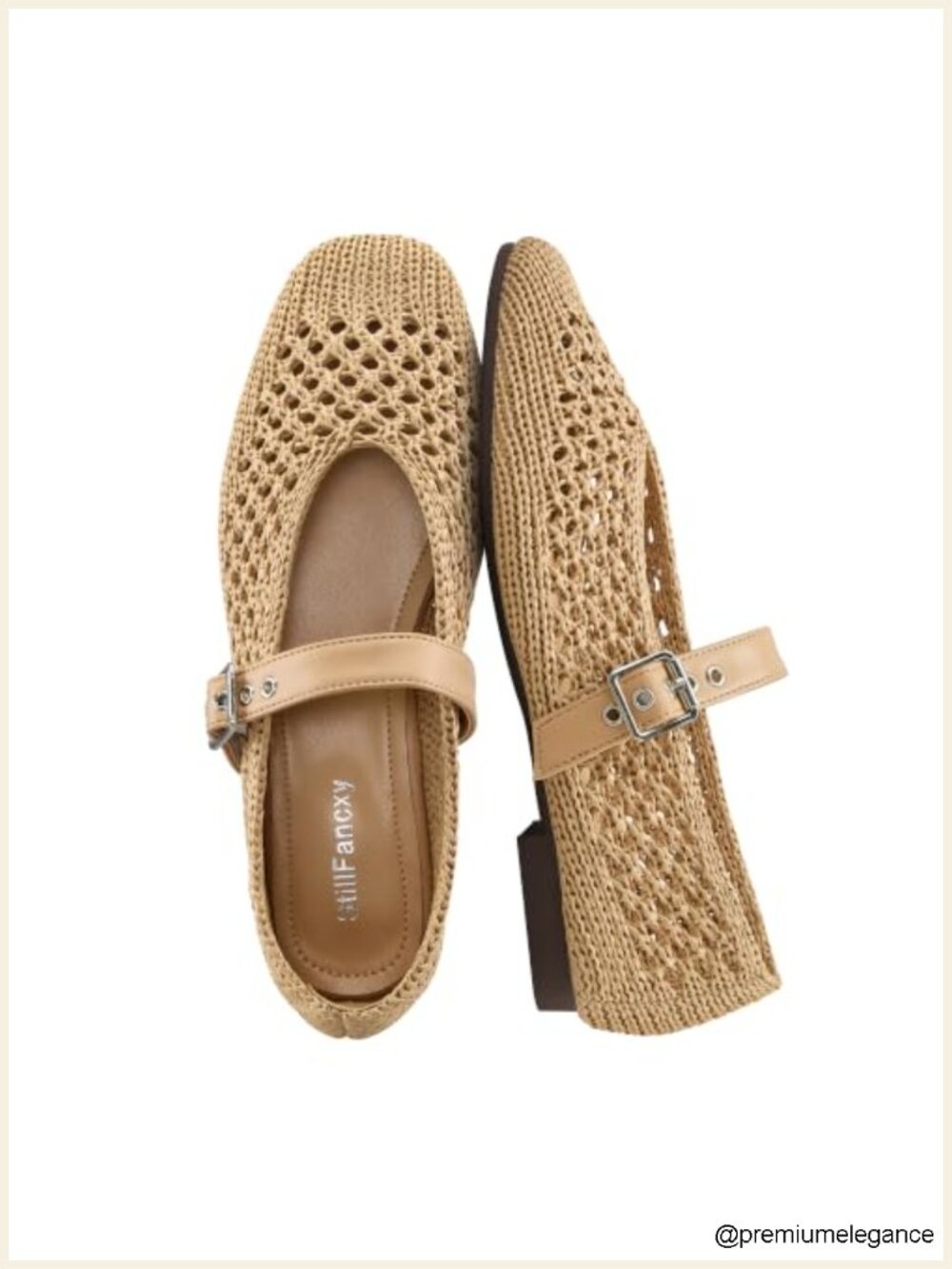 Women's Square Toe Woven Mary Jane Ballet Flats Adjustable Buckle